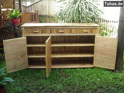 Hoher Bambusschrank mit 3 Türen & 3 Schubladen - Tahas®